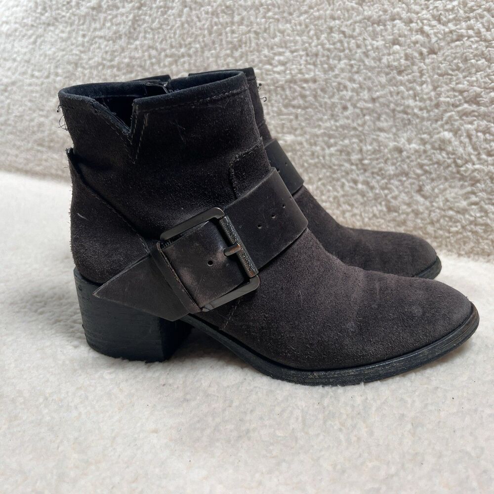 Andrew Marc Audrey Women's Ankle Boot w/Buckles, Charcoal, 7.5
